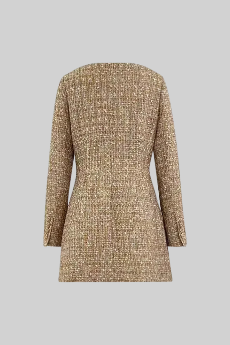 Tweed Dress with Massive Gold Buttons - Beige