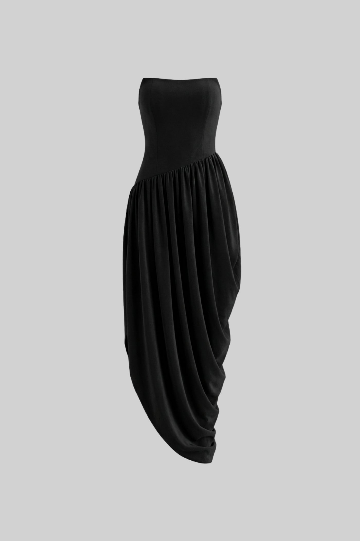 Strapless Maxi Dress With Asymmetric Draped Skirt - Black