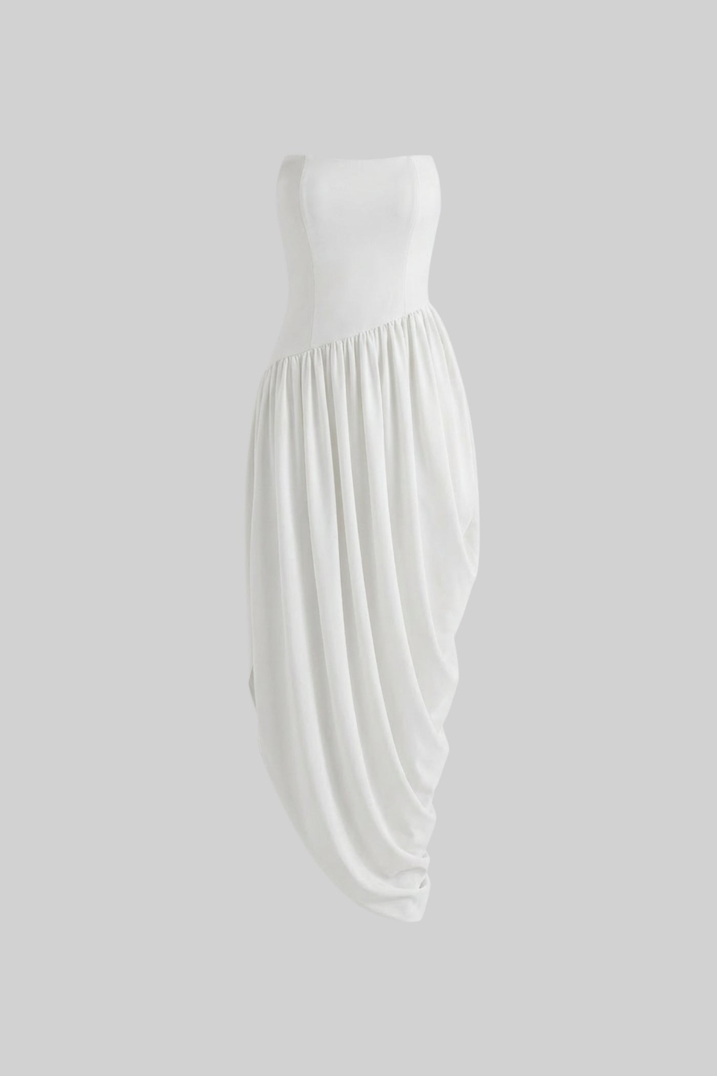 Strapless Maxi Dress With Asymmetric Draped Skirt - White