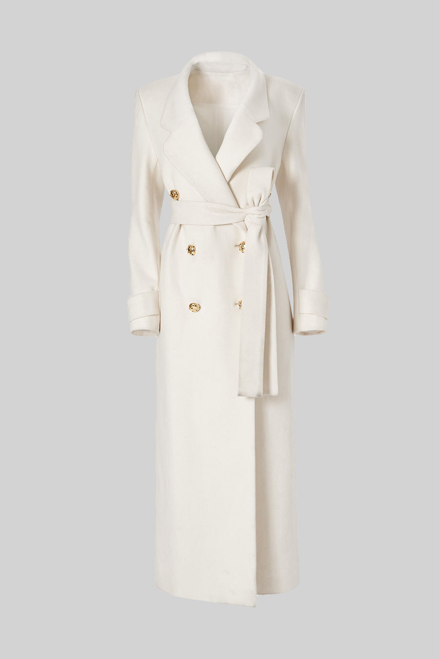 Elegant Long Coat With Wide Lapel Design - Ivoire