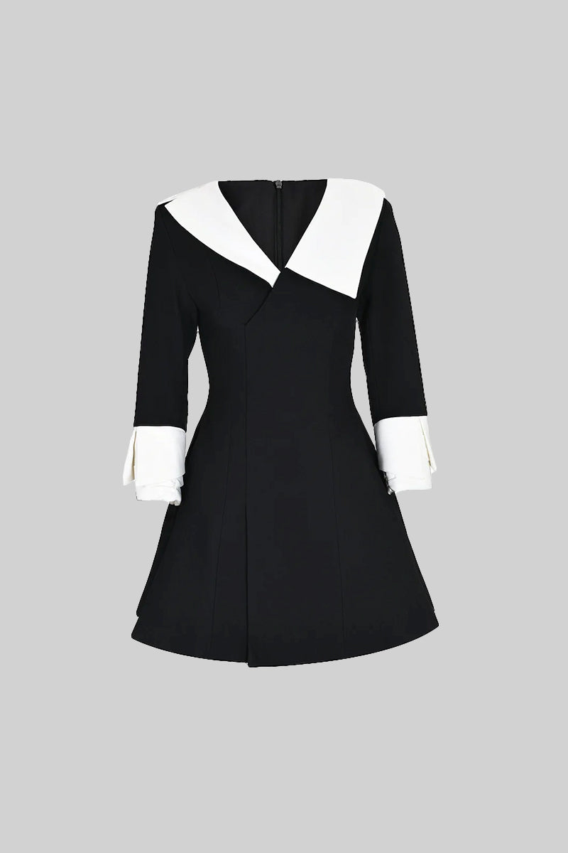 Doll dress with contrastant collar and cuffs - Black