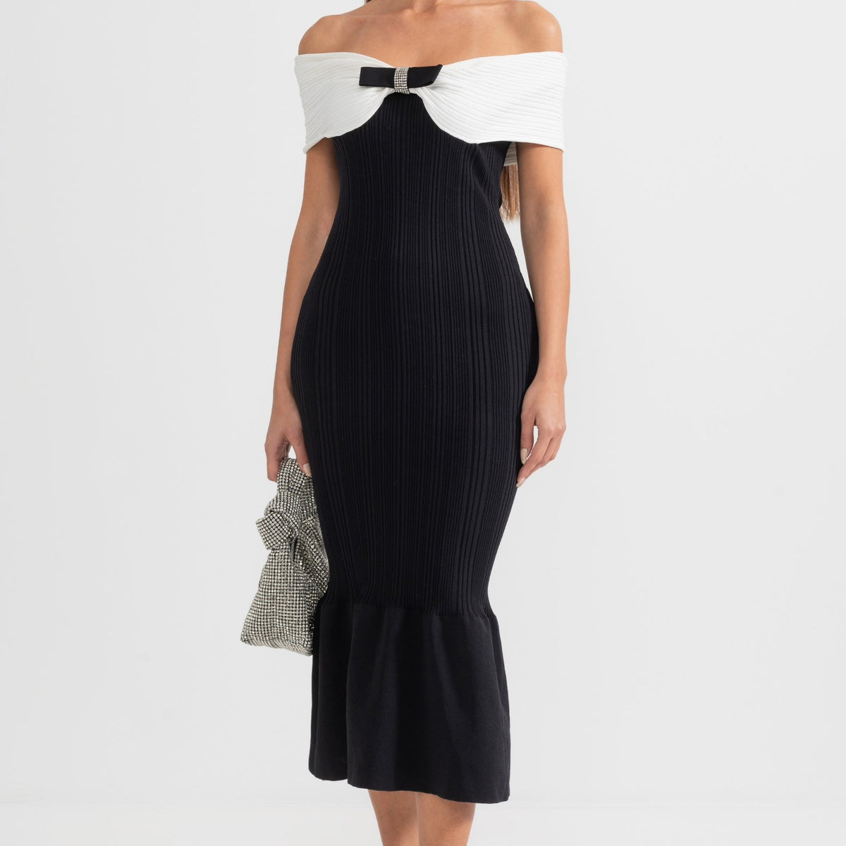 Sophisticated Mermaid Bow Midi Dress