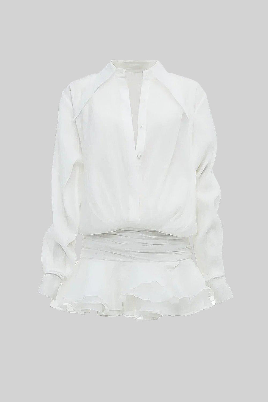 Button-Up Shirt With Cinched Waist - White