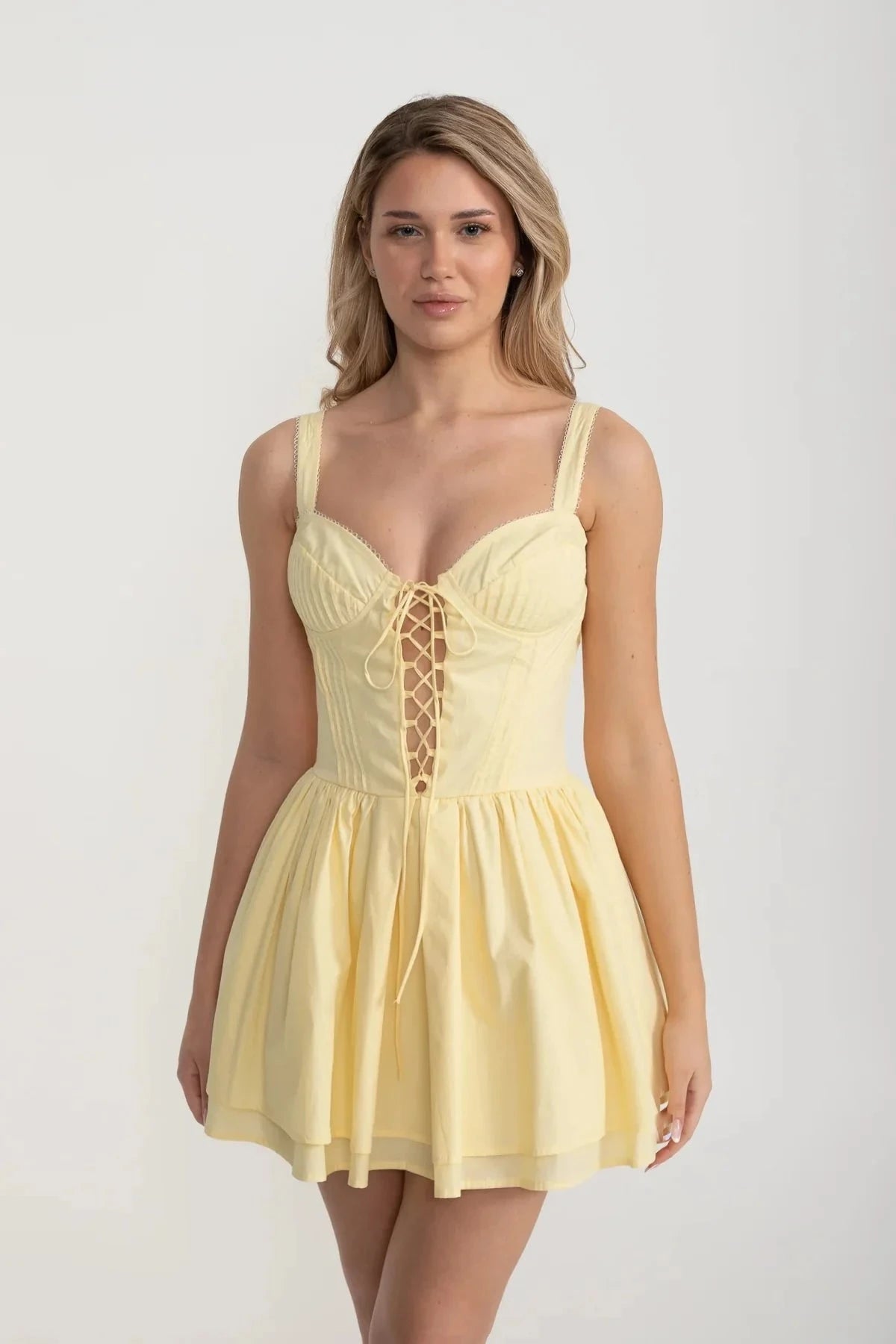 Corset Style Sleeveless Dress With Lace-Up Front Detailing Corset Style Sleeveless Dress With Lace-Up Front Detailing