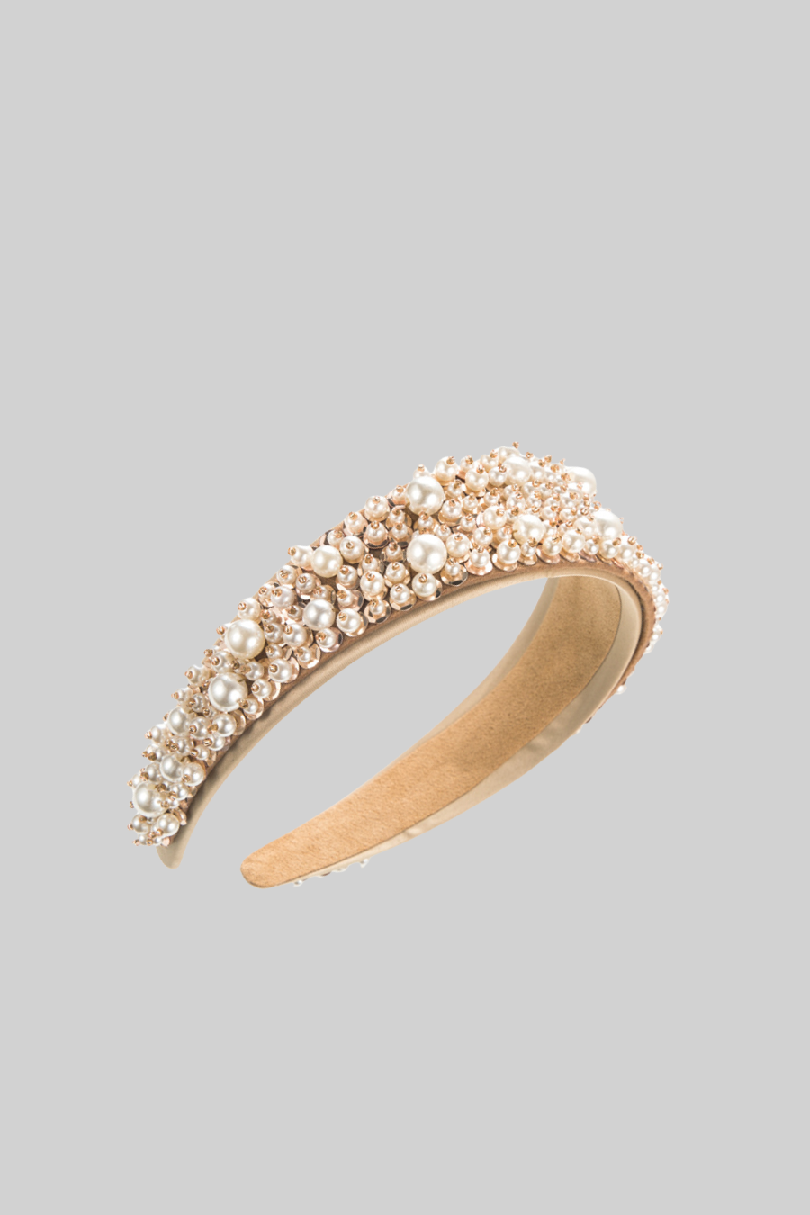 Pearl Embellished Headband With Suede Lining - Gold