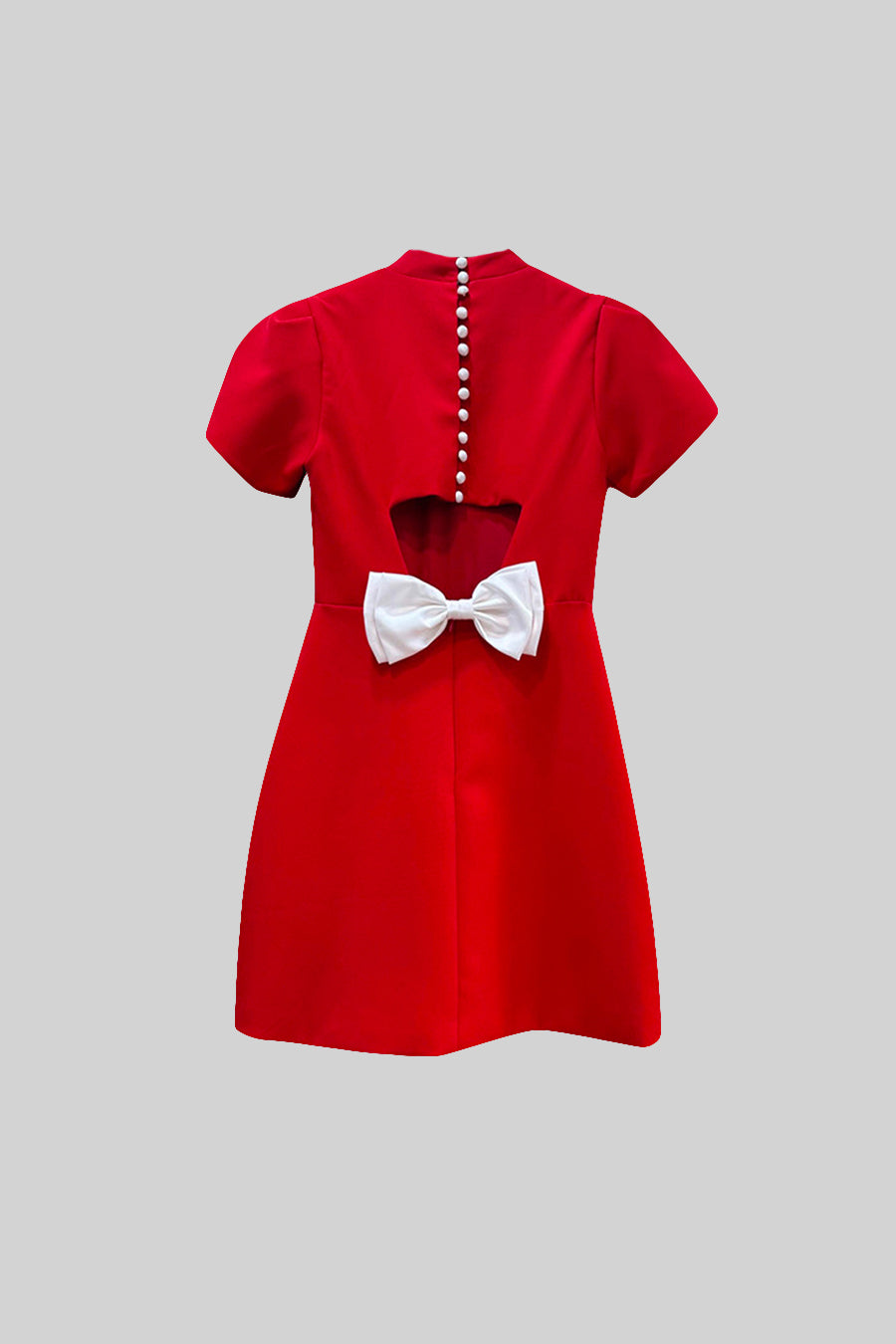 Elegant Mini Dress With Back Cutout and Bow - Red