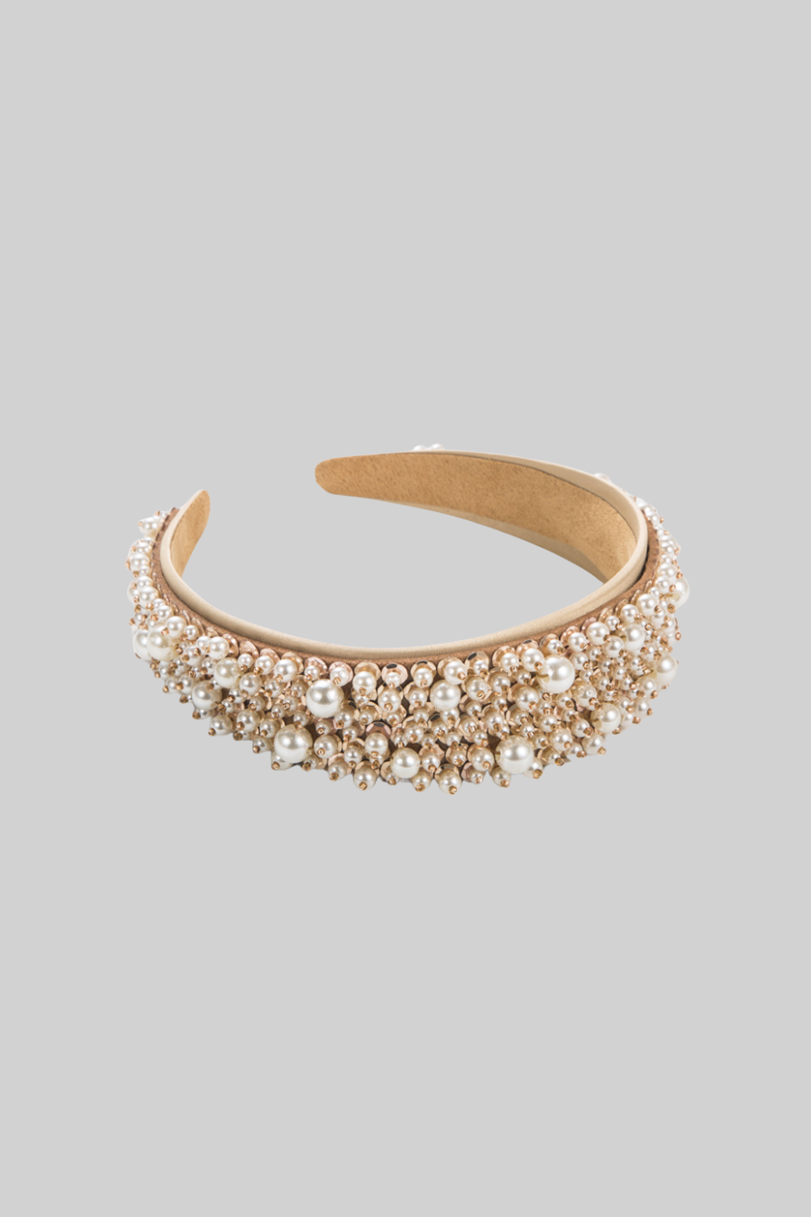 Pearl Embellished Headband With Suede Lining - Gold