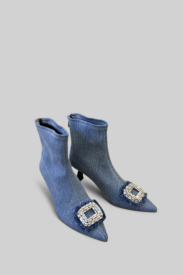 Denim boots with jewel detail - Blue