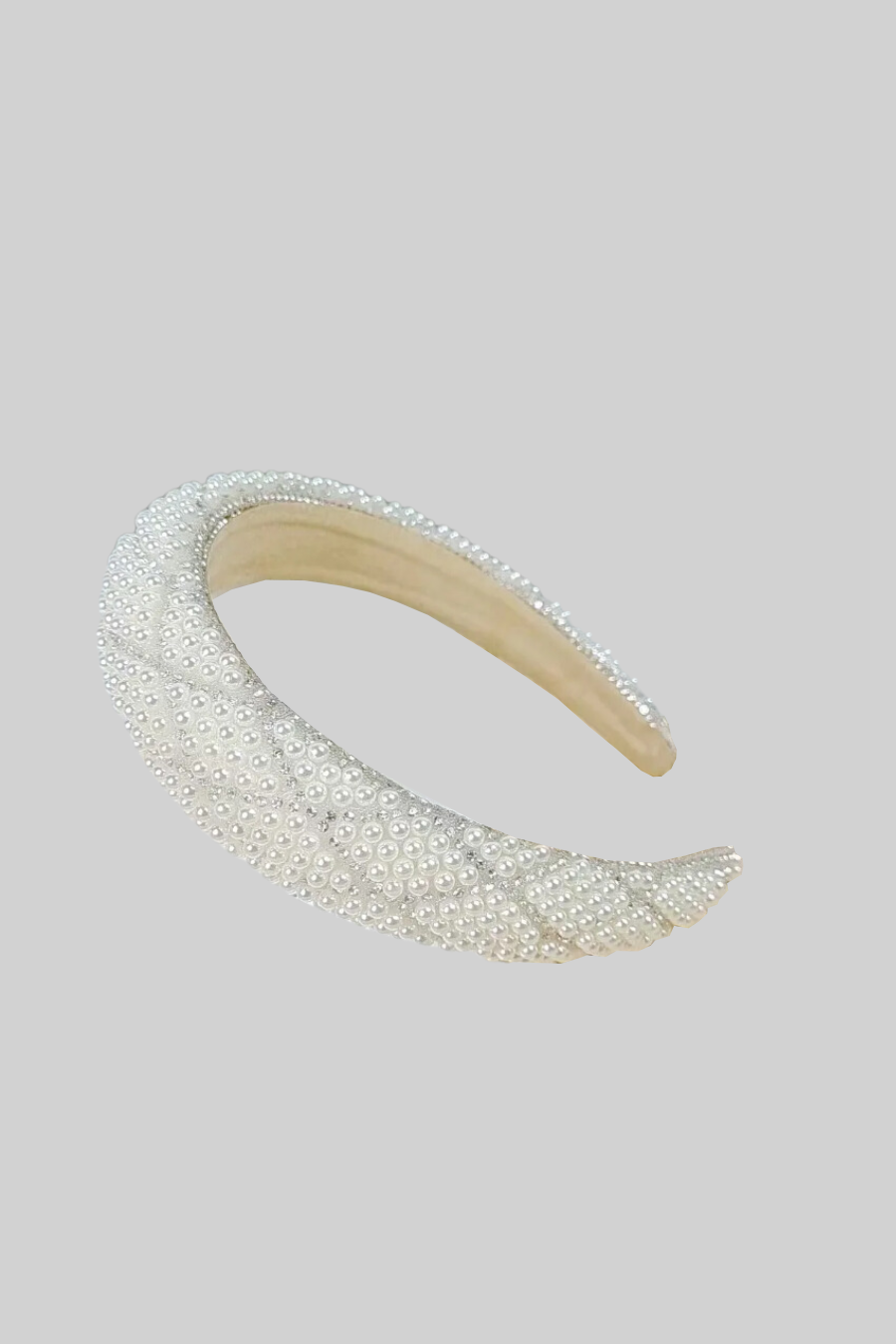 Large Diamond Sparkling Headband With Pearl Embellishments - White