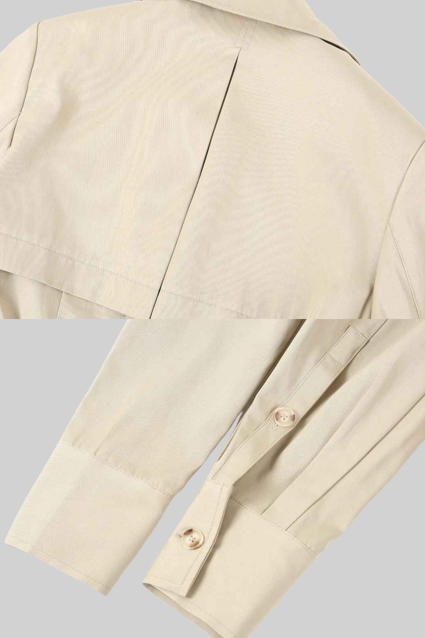 Trench Jacket with Belted Waist and Structured Lapel - Beige