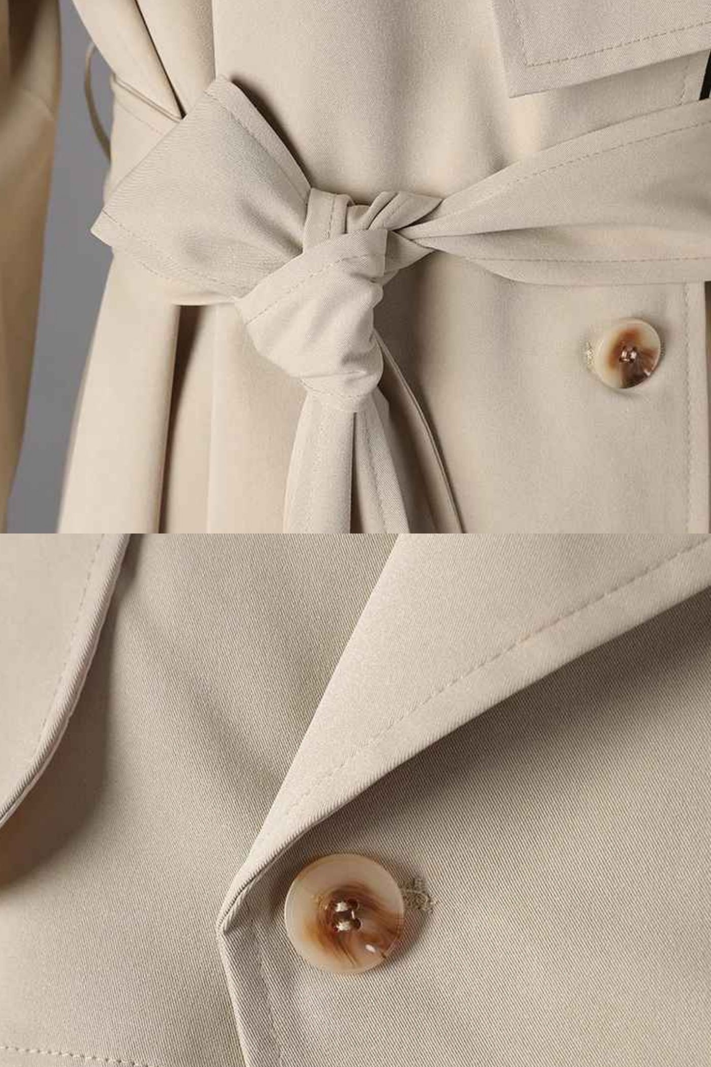 Long Trench Coat with Tie Belt and Asymmetrical Hem - Beige