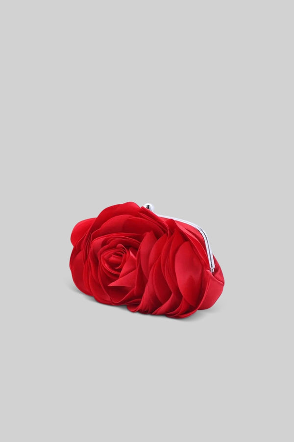 Satin Flower Clutch - Red