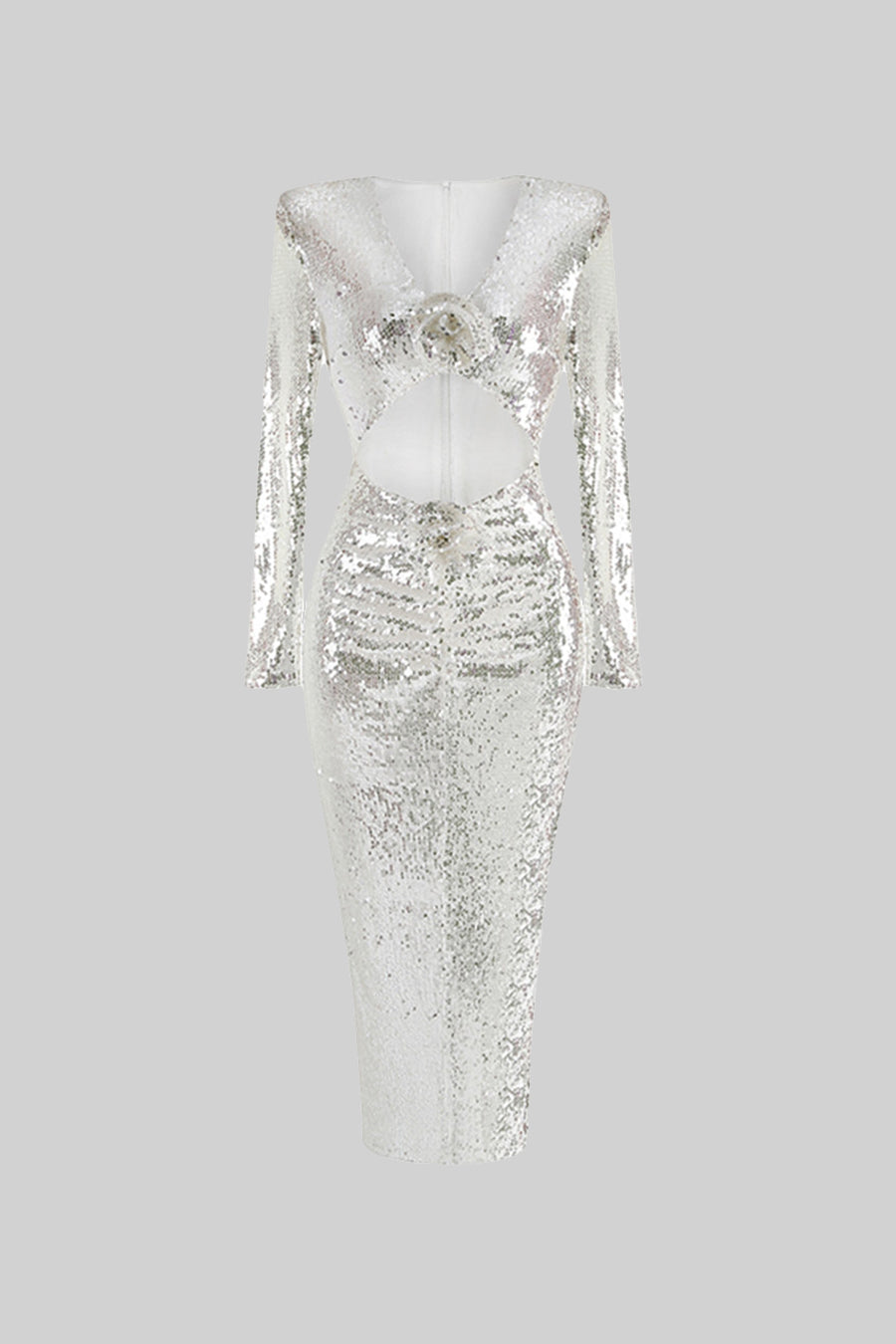 Shimmering Sequin Dress With Front Cutouts - Silver