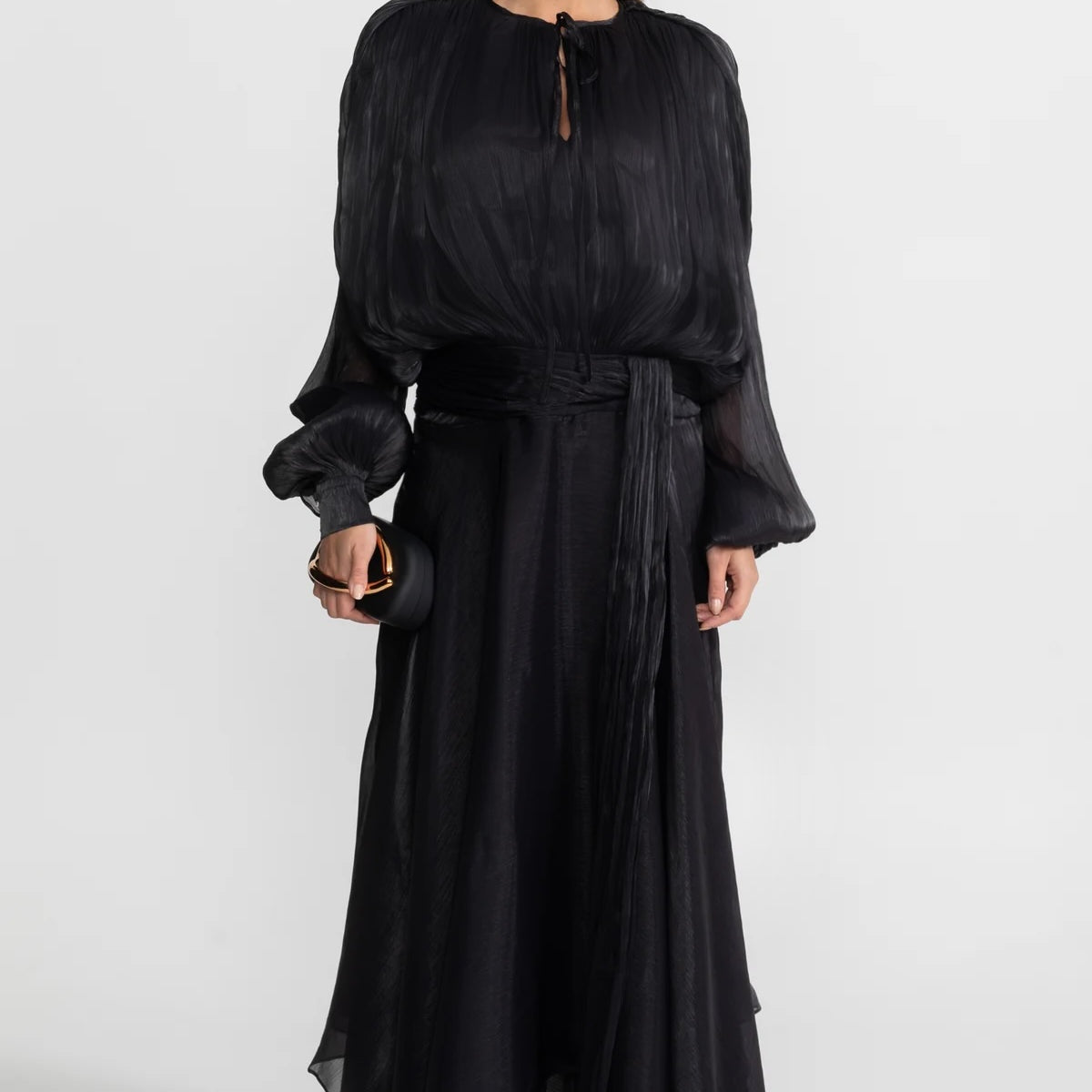 Maxi Dress with Pleated Bodice and Draped Skirt