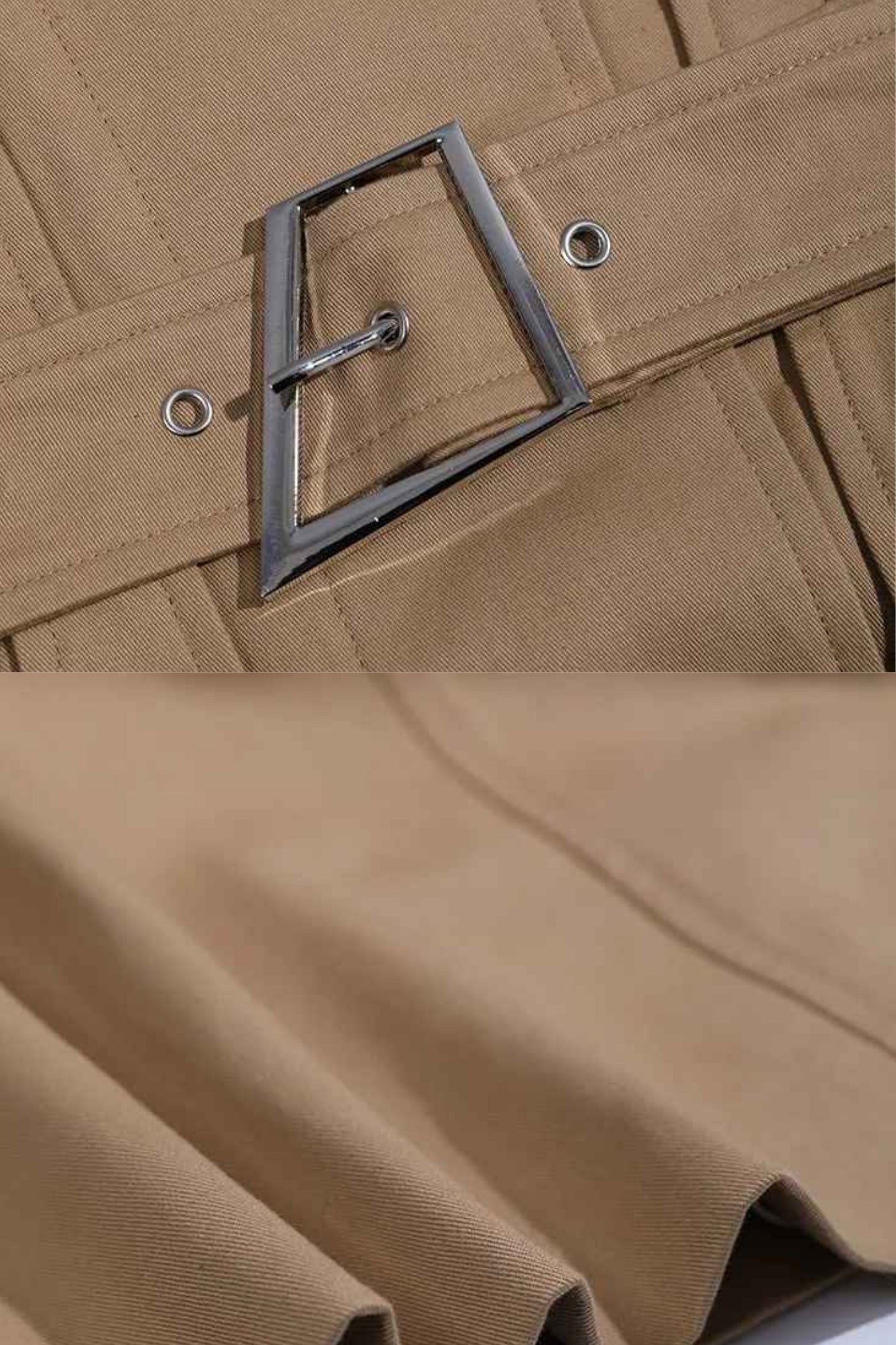 Cutout Trench Coat with Belted Waist and Utility Pockets - Beige