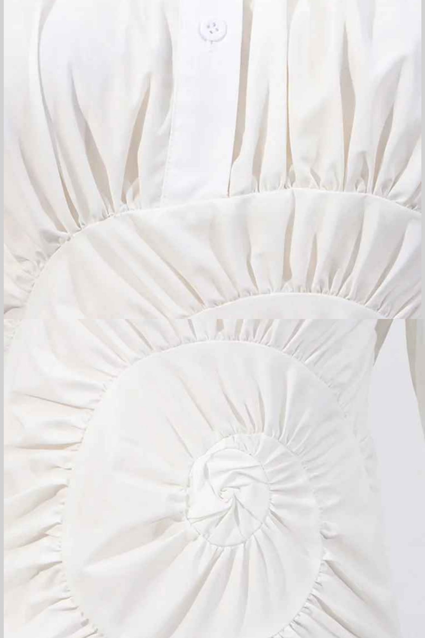 Mini Dress Shirt with Circular Ruched Waist Detail - White