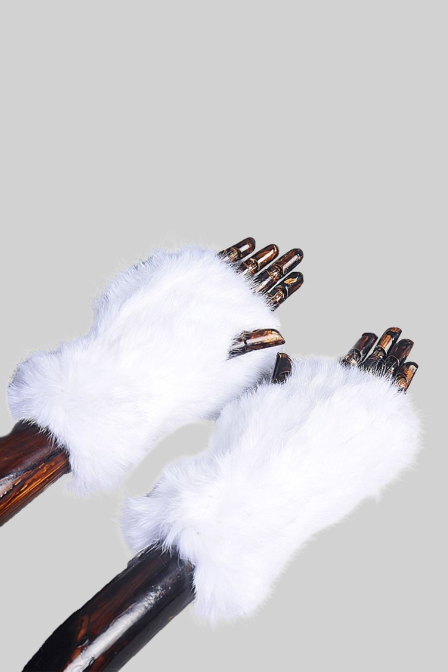 Rabbit Fur Fingerless Gloves - White