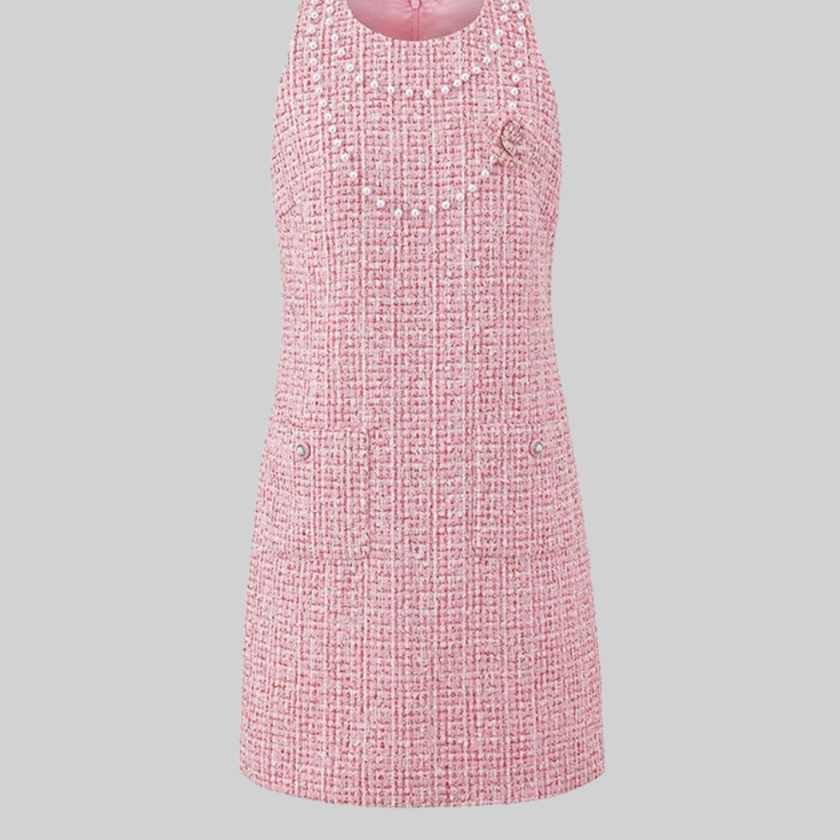 strapless open back dress Sleeveless Tweed Mini Dress with Pearl Embellishments