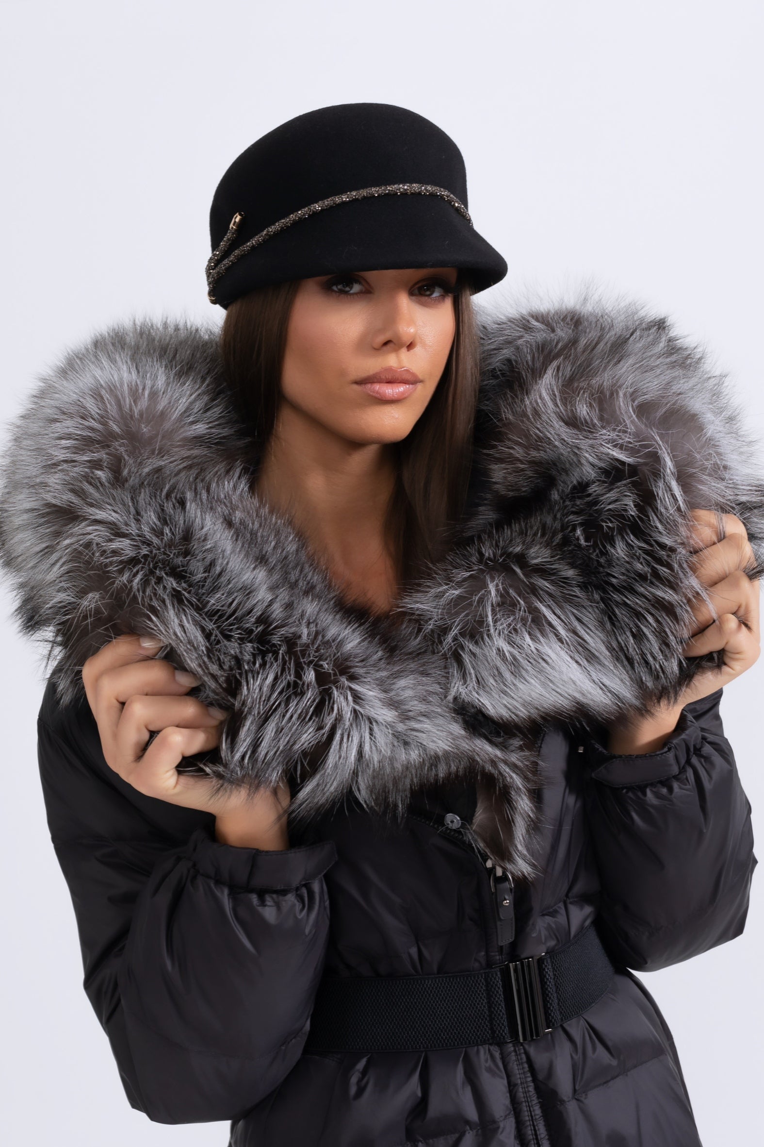 Gray Fox Fur Lined Puffer Jacket