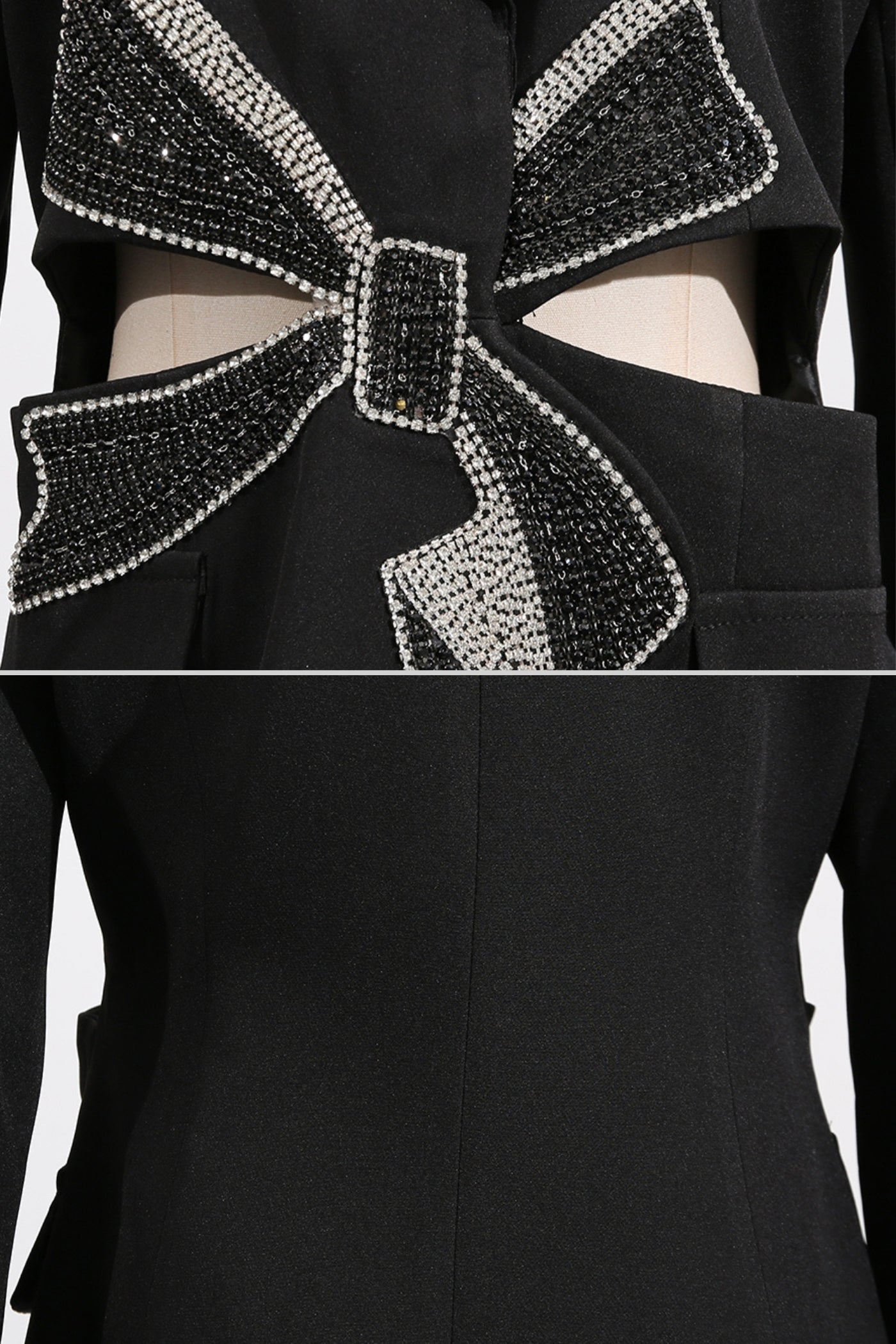 Crystal Bow Cut-Out Blazer Dress - Black