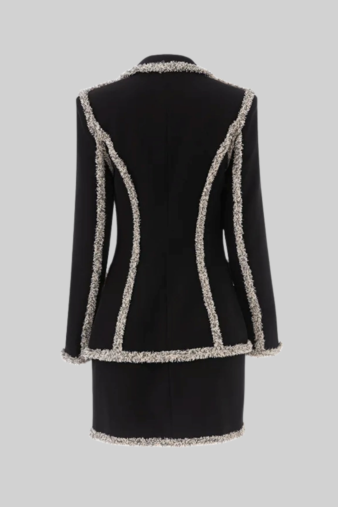 Tweed Trim Blazer With Matching Mini Skirt - Black