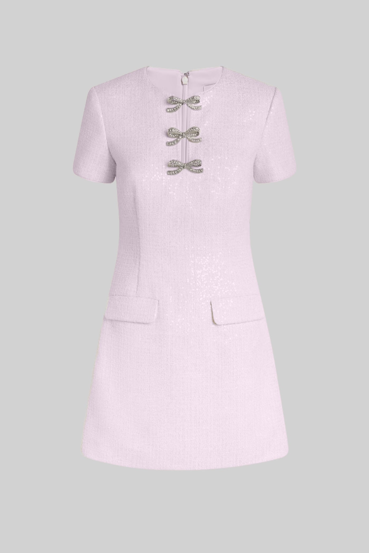Sequin Mini Dress with Crystal Bow Accents - Pink