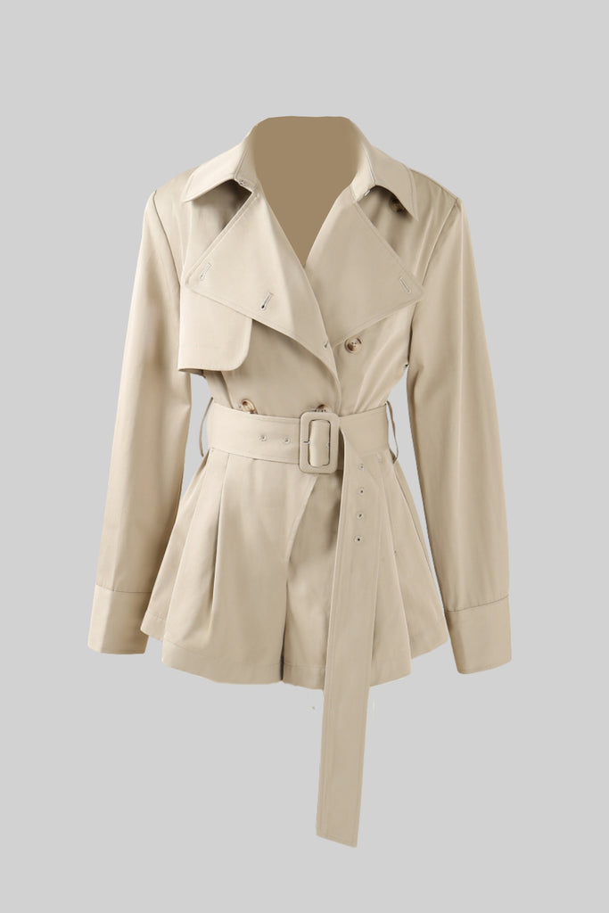 Belted Short Trench Jacket - Beige