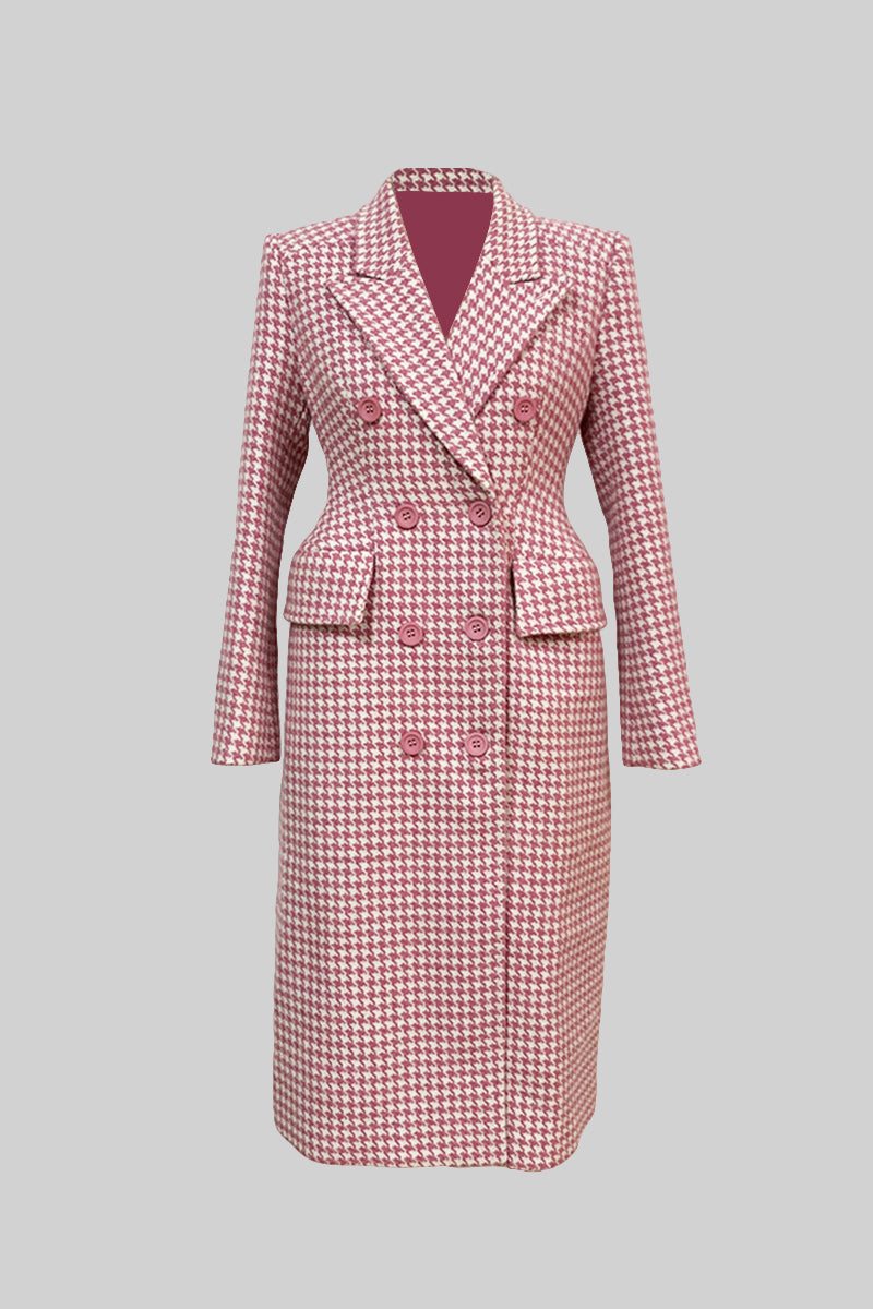 Houndstooth Coat with Pointed Shoulders - Pink