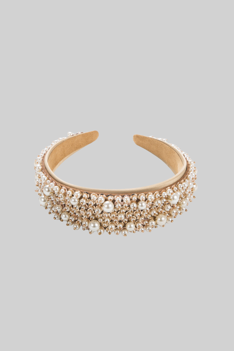 Pearl Embellished Headband With Suede Lining - Gold