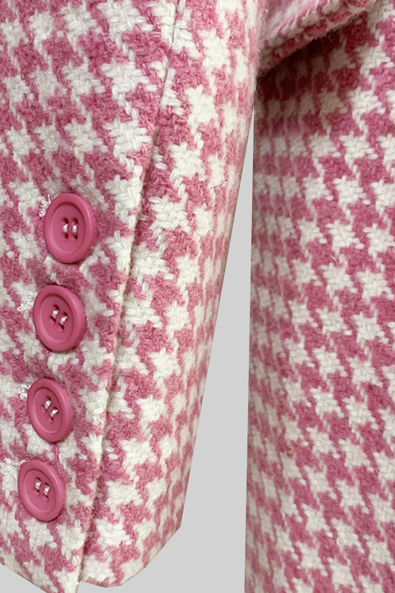 Houndstooth Coat with Pointed Shoulders - Pink