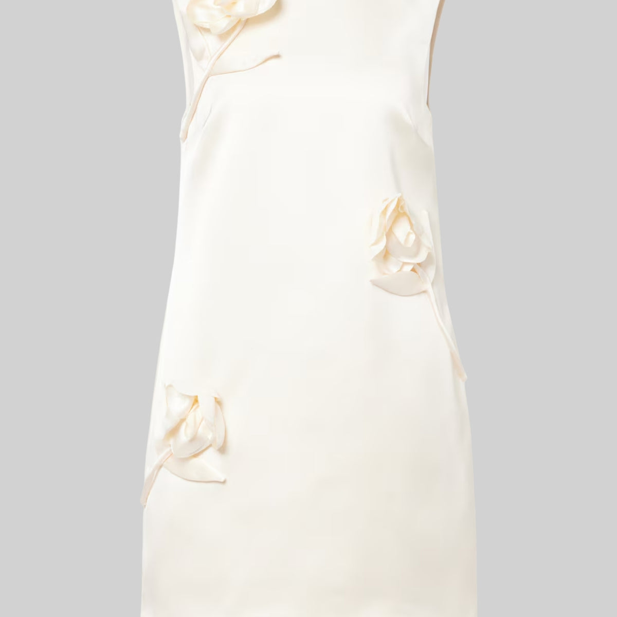Satin Mini Dress with 3D Floral Appliqus - Ivoire, S