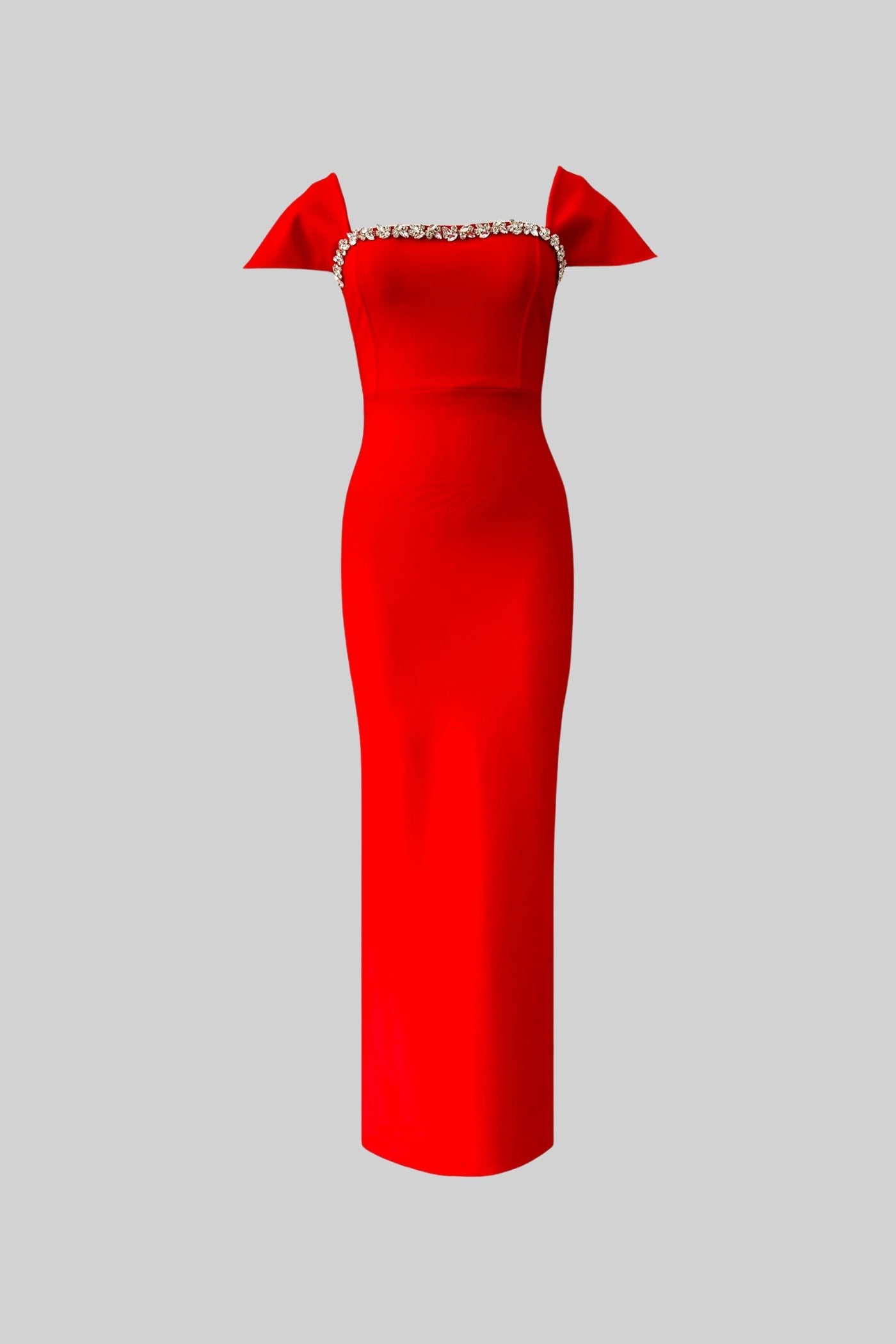 Off-Shoulder Fitted Gown With Crystal Embellishments  – Red