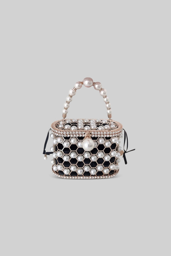 Metallic Bag with Pearls - Black