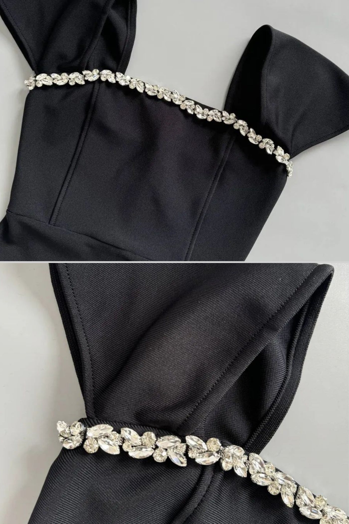 Off-Shoulder Fitted Gown With Crystal Embellishments  – Black