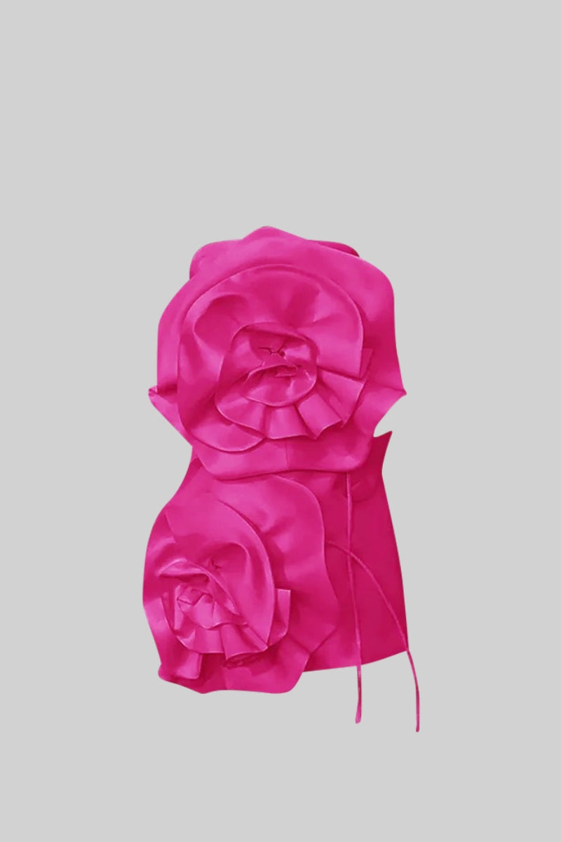Voluminous Flower Design Dress - Fuchsia