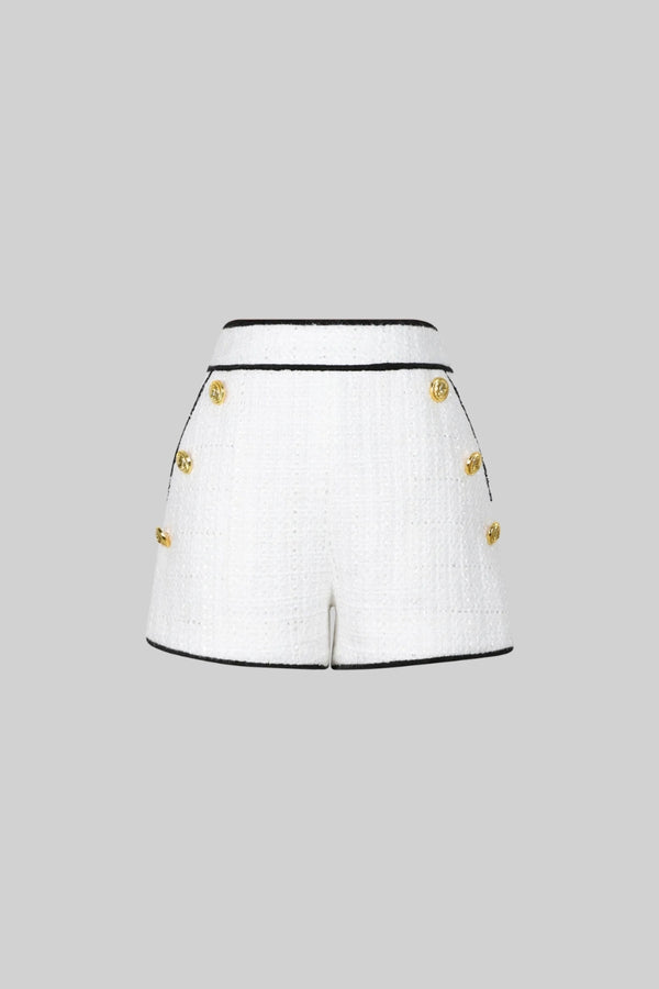Tweed shorts with gold buttons - White