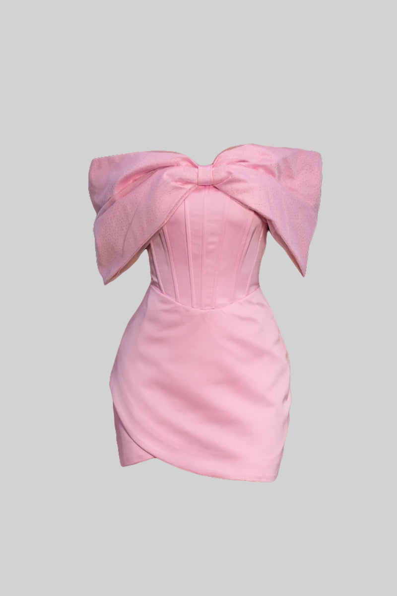 Ribbon Corset Mini Dress - Pink