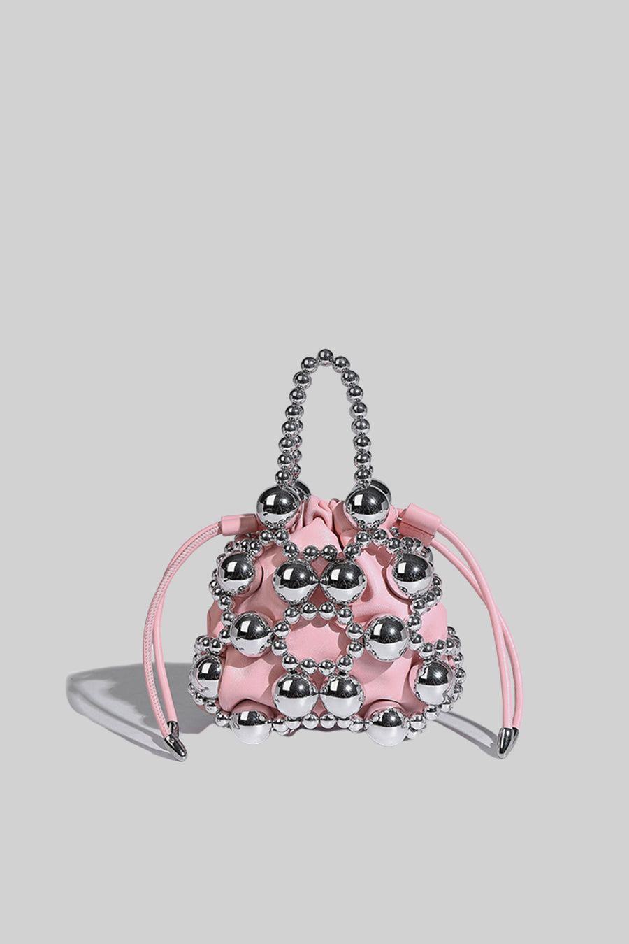 Vegan Leather Handbag With Metal Bead Embellishments - Pink