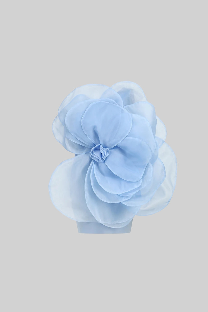 3D Voluminous Mesh Floral Mini Dress - Blue