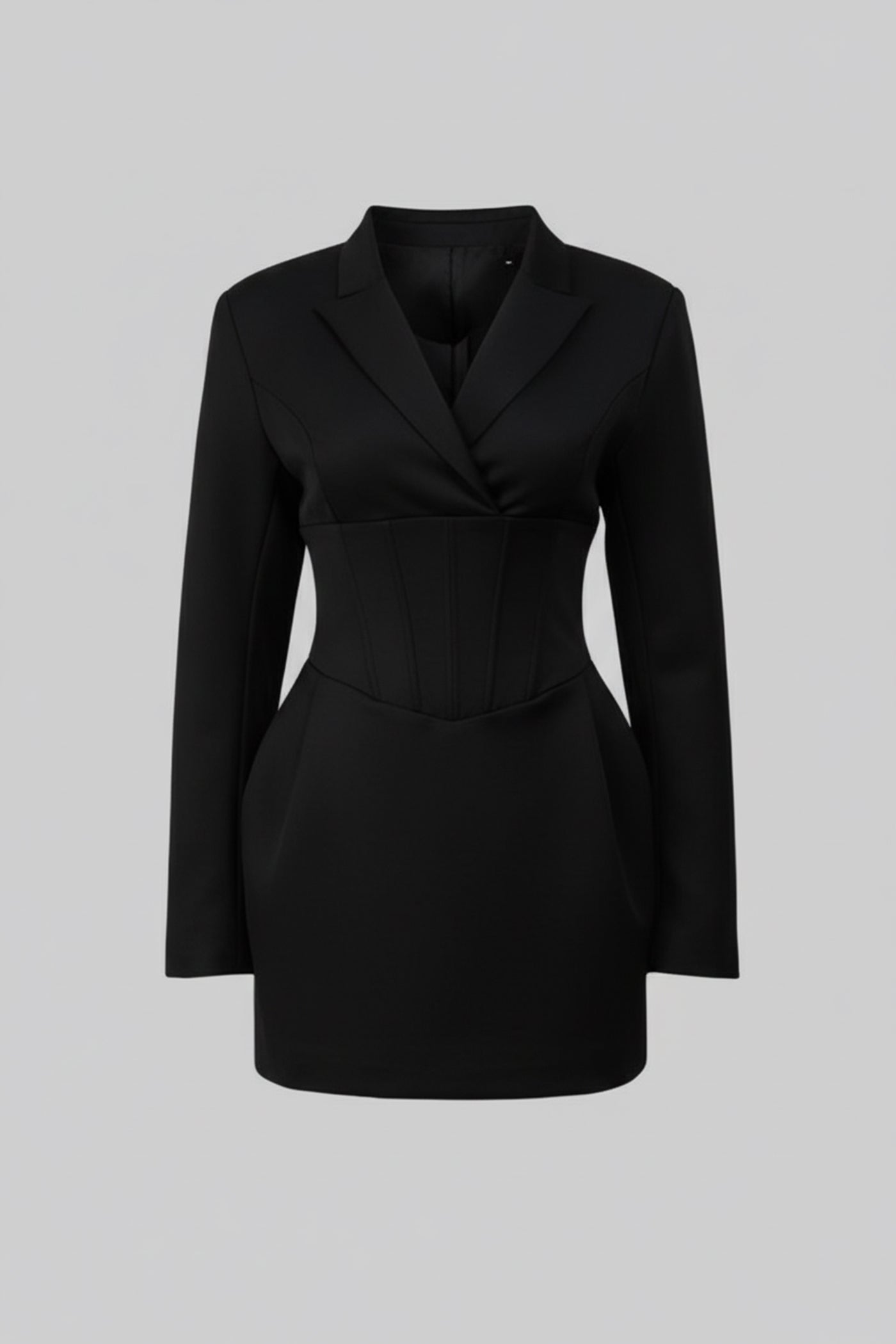 Structured Mini Blazer Dress With Corset Waist – Black