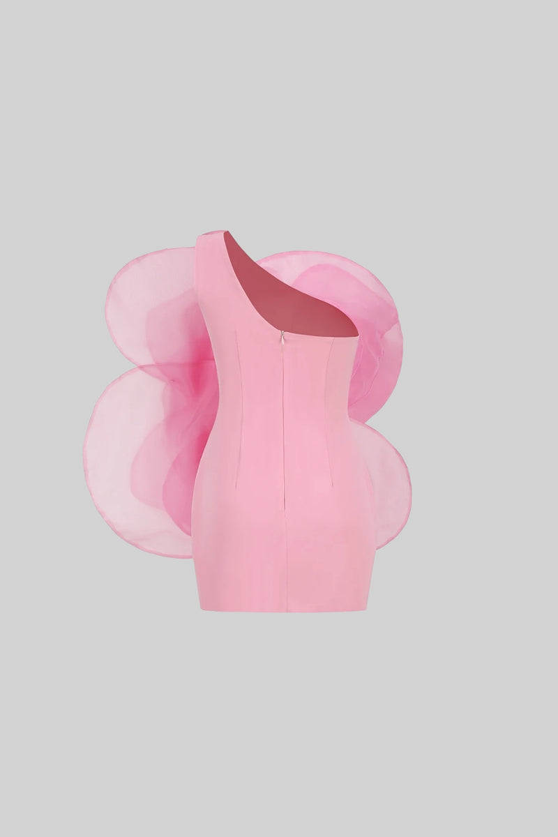 3D Voluminous Mesh Floral Mini Dress - Pink