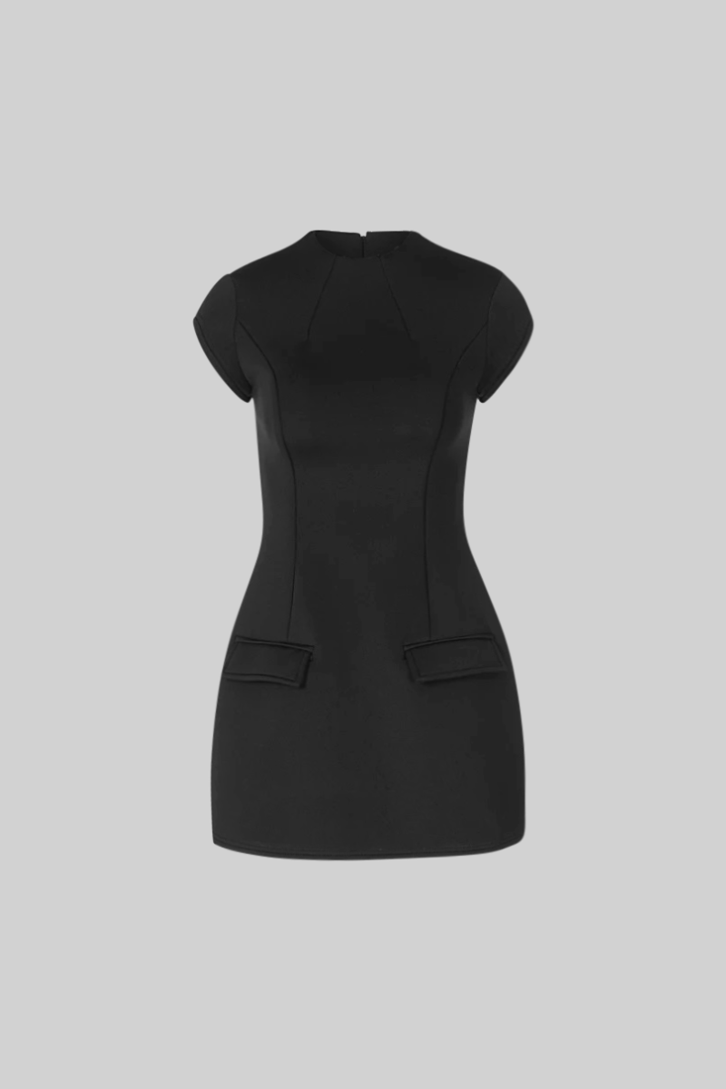 Hourglass Mini Dress with Short Sleeves - Black