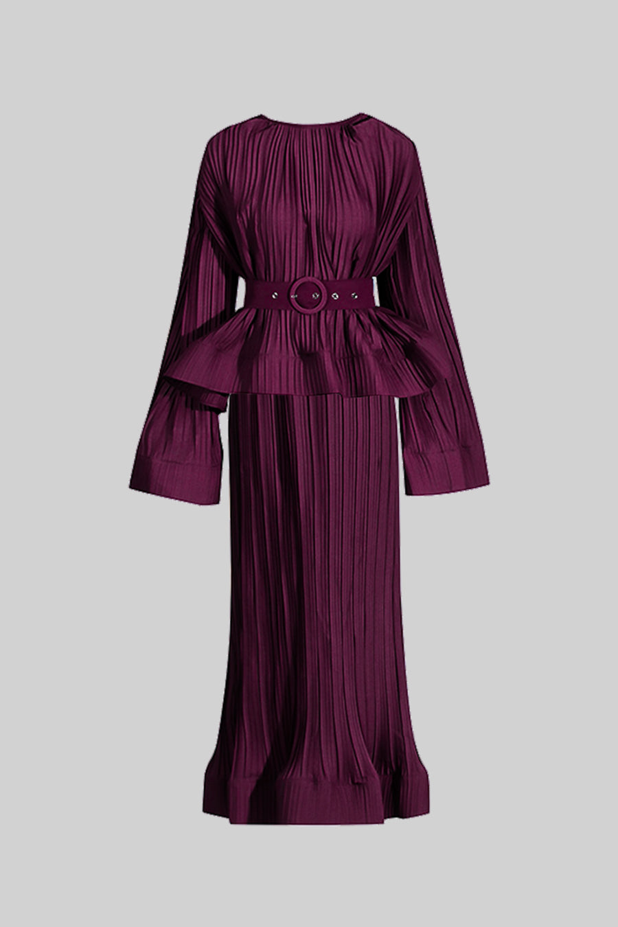 Elegant Ensemble With Pleated Top And Maxi Skirt - Burgundy