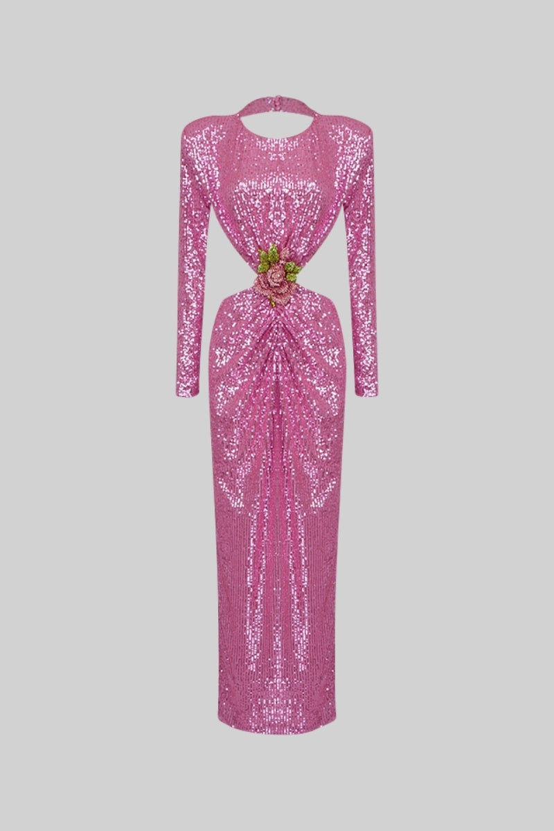 Luxurious Sequins Midi Dress - Pink