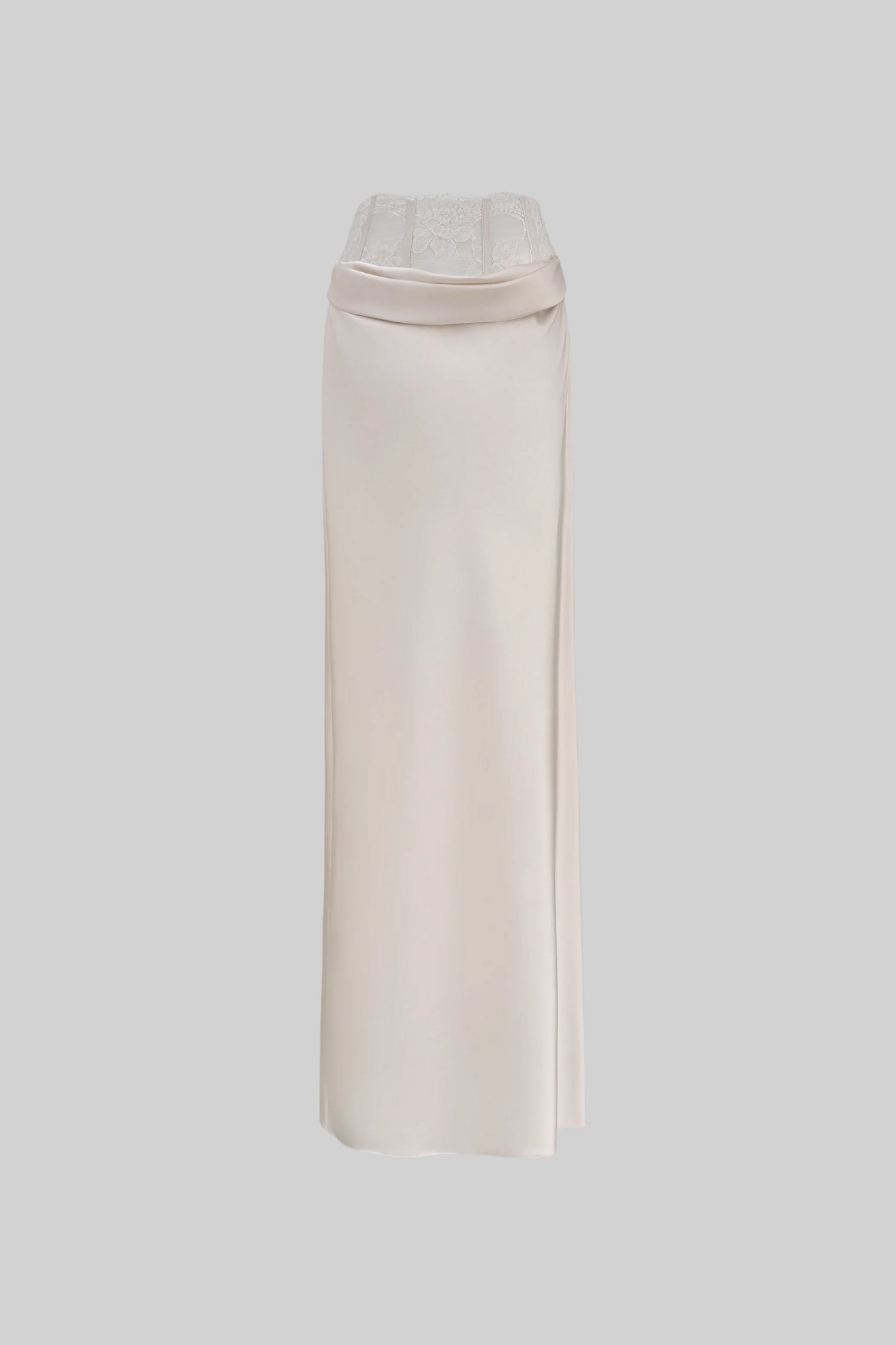 Satin Maxi Pencil Skirt with Lace Corset Waist – Ivoire