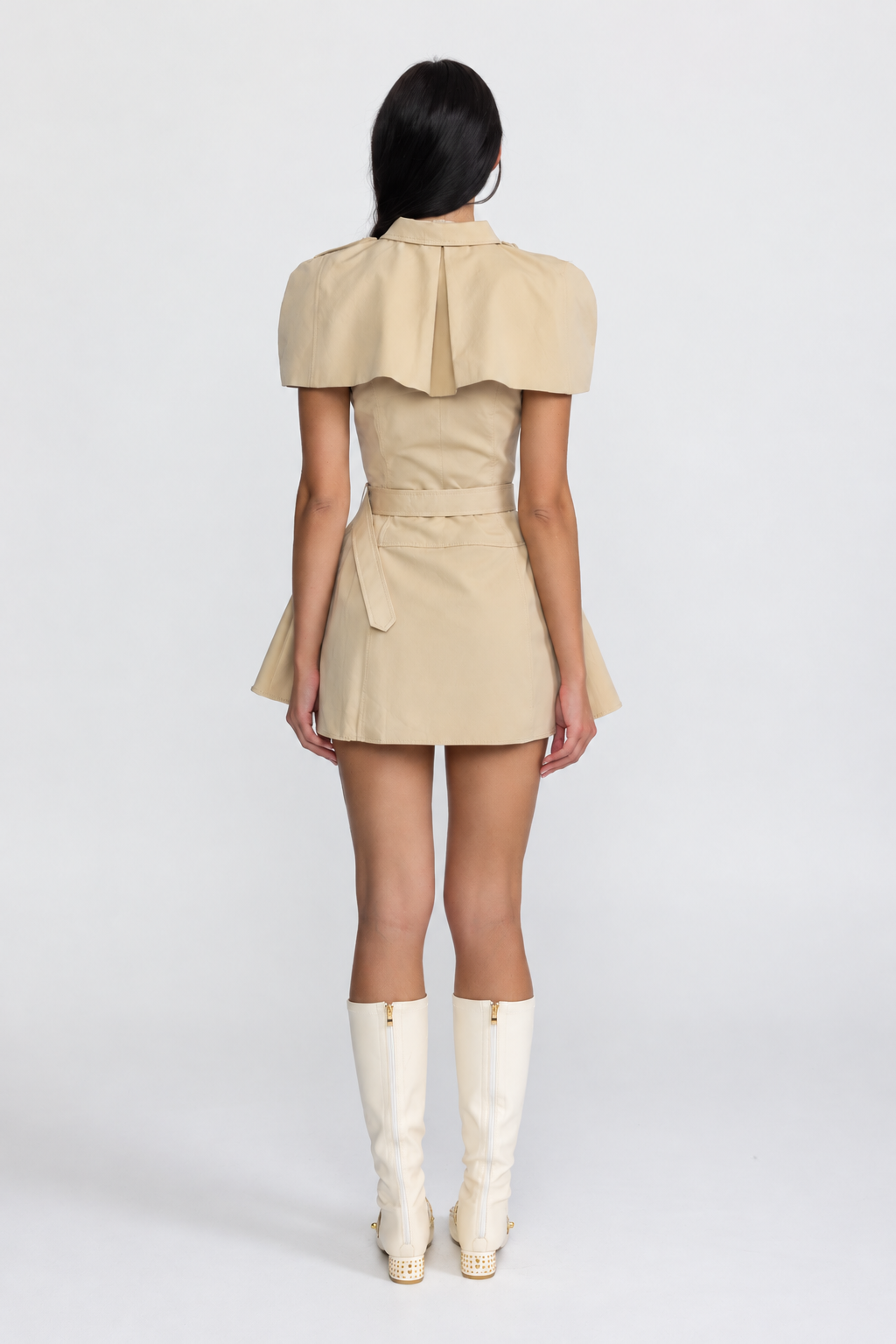 Halter Trench Mini Dress with Detachable Capelet - Khaki