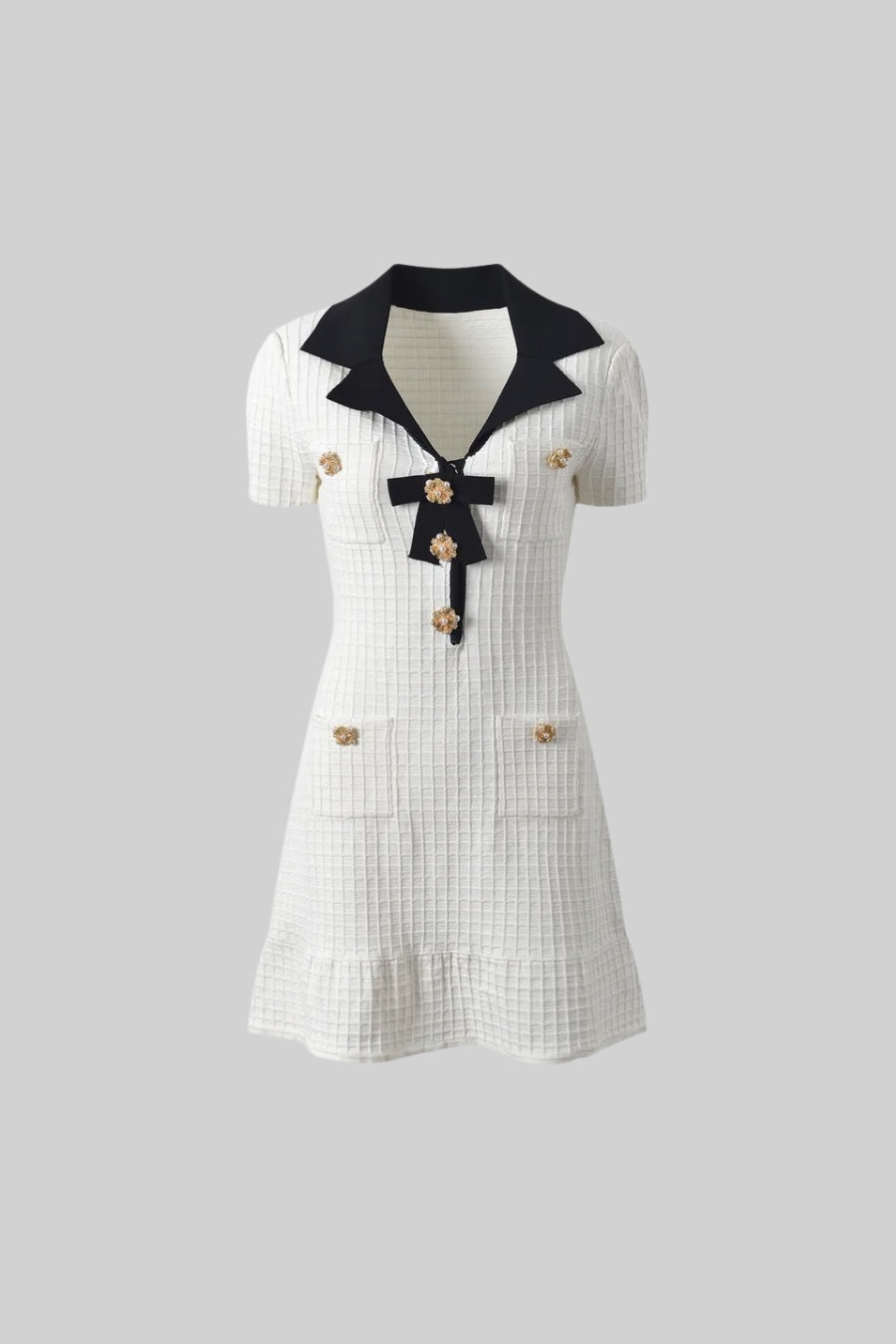 Short Sleeve Embellished Mini Dress - White
