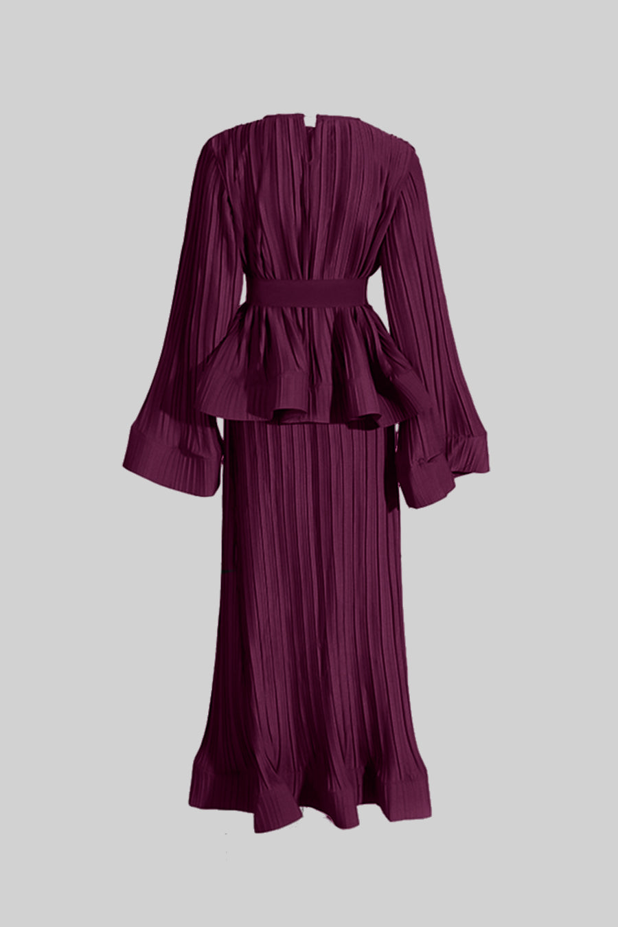 Elegant Ensemble With Pleated Top And Maxi Skirt - Burgundy