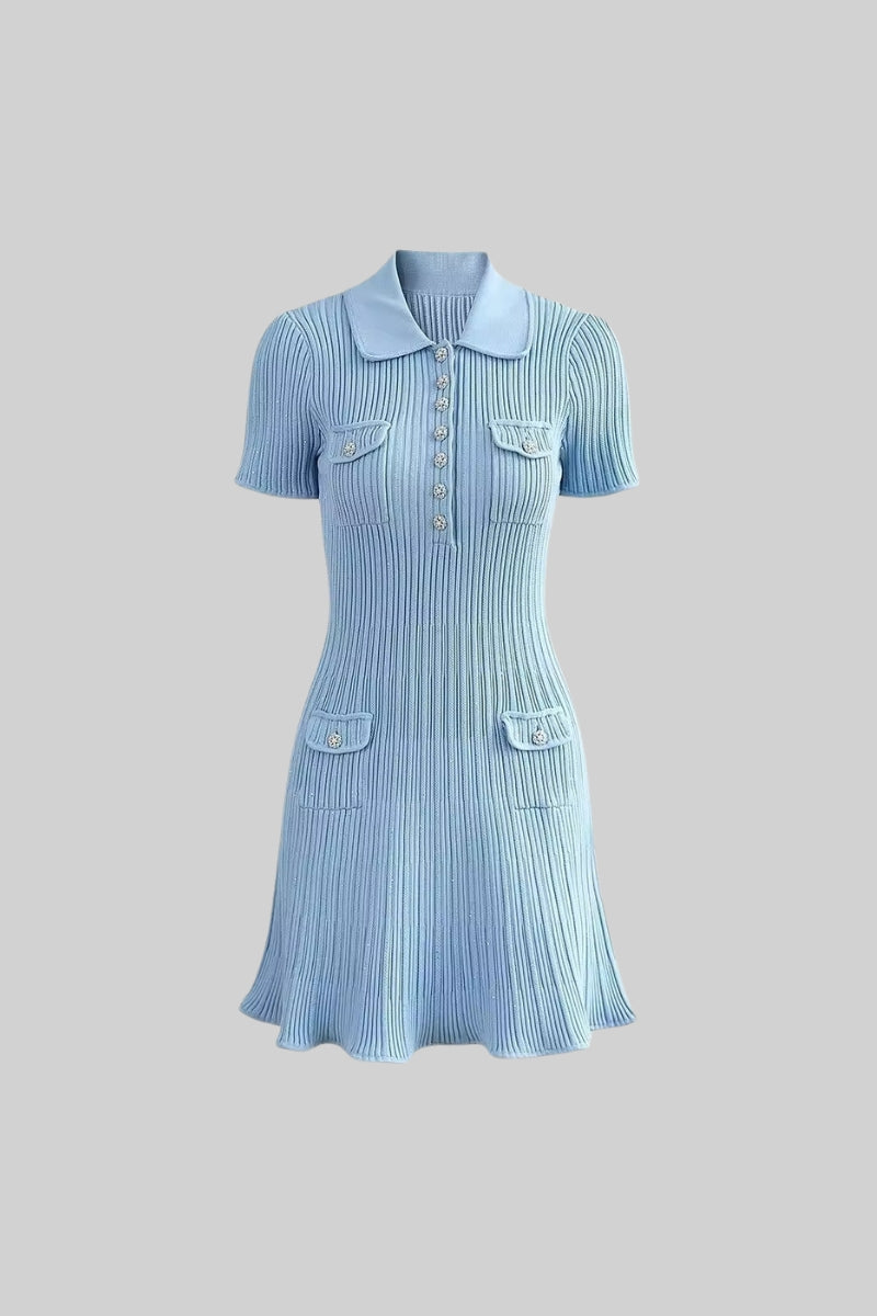 Short Sleeve Hourglass Diamond Dress - Baby Blue