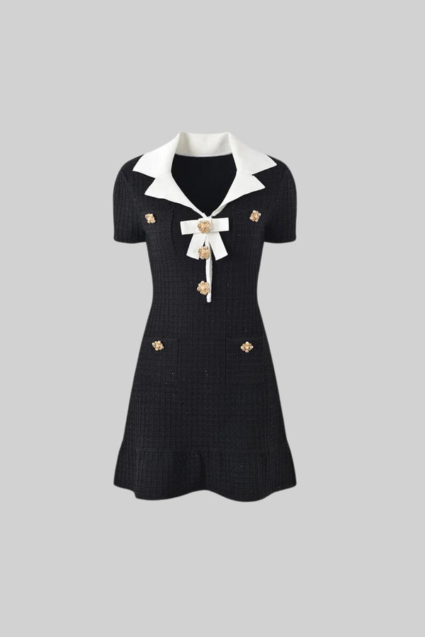 Short Sleeve Embellished Mini Dress - Black